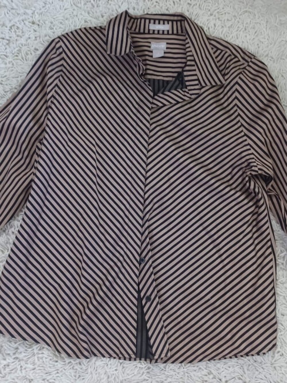 Chicos No Iron Size 3 - XL 16/18 Striped 100% Cotton Button Shirt Chevron Blouse